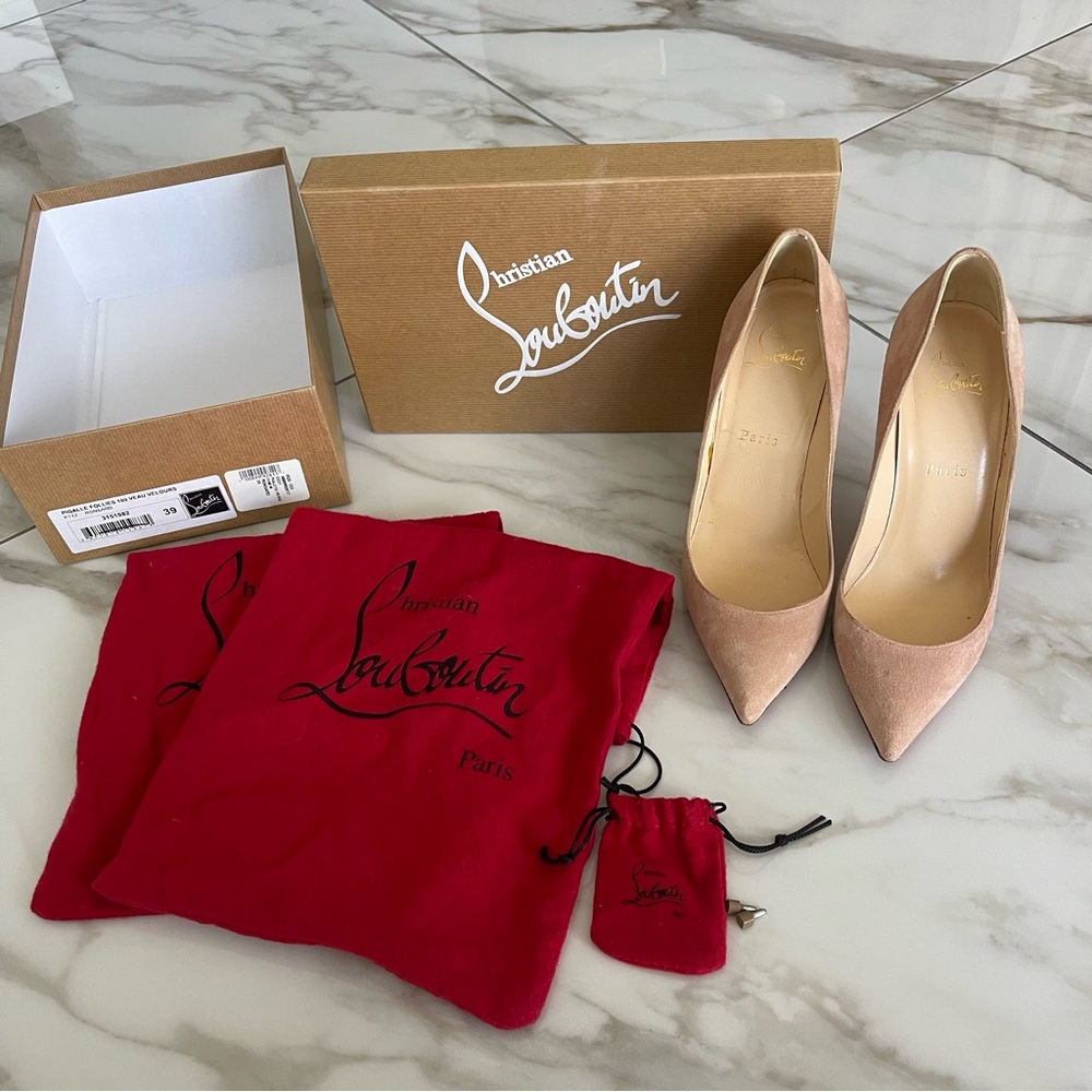 Christian Louboutin Rose Pink Pigalle Follies Suede Heels 39